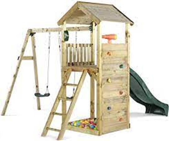 PLUM WOODEN LOOKOUT TOWER WITH SWING AND SLIDE