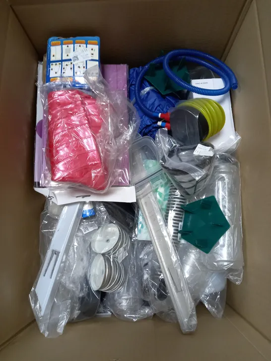 BOX OF APROXIMATELY 20 ASSORTED HOUSEHOLD ITEMS TO INCLUDE BAGS , PUMPS , TABLET CASES 