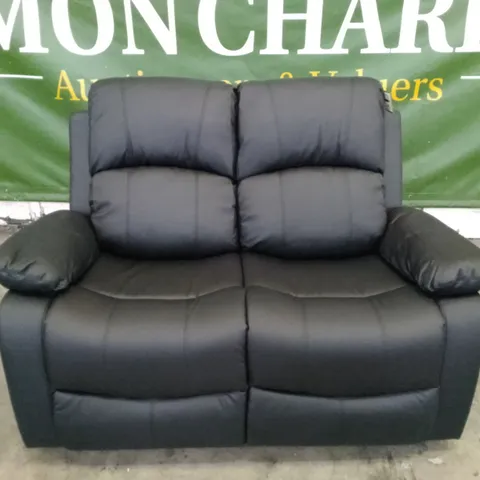 MANUAL RECLINER 2 SEATER SOFA - BLACK LEATHER