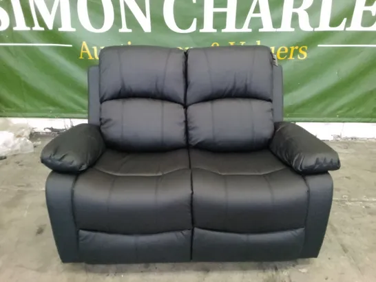 MANUAL RECLINER 2 SEATER SOFA - BLACK LEATHER