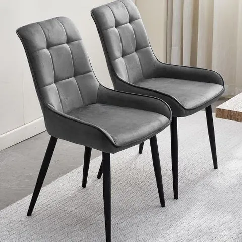 BOXED MCCASLIN SET OF TWO DARK GREY VELVET DINING CHAIRS
