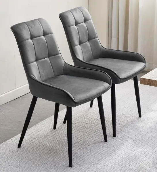 BOXED MCCASLIN SET OF TWO DARK GREY VELVET DINING CHAIRS