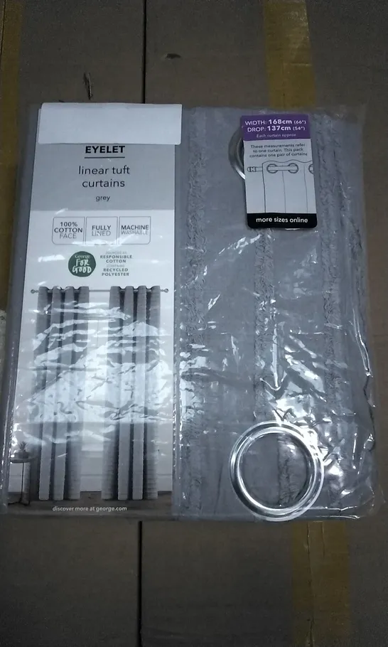 BOX OF 8 BRAND NEW EYELET LINER TUFT CURTAINS GREY 168 X 137CM