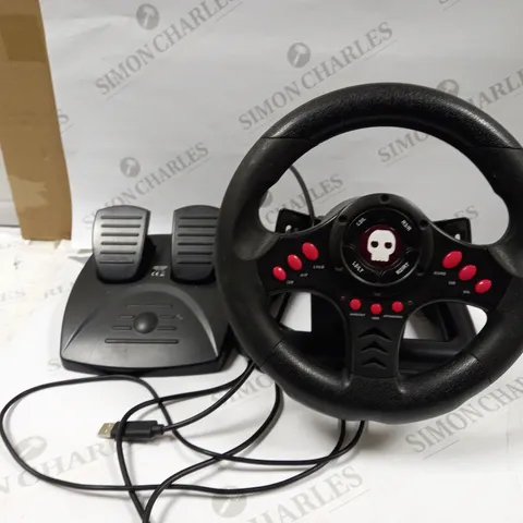 USB GAMING STEERING WHEEL & PEDALS IN BLACK 