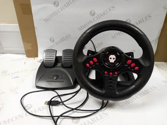 USB GAMING STEERING WHEEL & PEDALS IN BLACK 