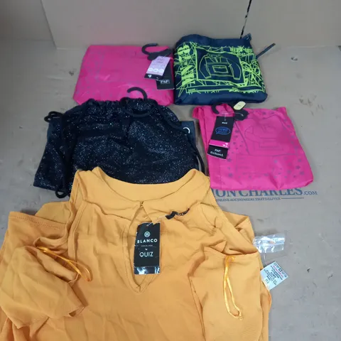 BOX OF APPROX 50 ASSORTED SCHOOL CLOTHING ITEMS IN VARIOUS SIZES TO INCLUDE - F&F SHOWER RESISTANT JACKET , GLITTER BAG , BLANCIO BY QUIZ ORANGE BLOUSE ETC - COLLECTION ONLY