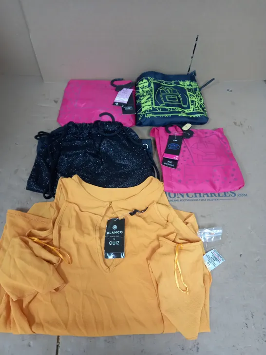 BOX OF APPROX 50 ASSORTED SCHOOL CLOTHING ITEMS IN VARIOUS SIZES TO INCLUDE - F&F SHOWER RESISTANT JACKET , GLITTER BAG , BLANCIO BY QUIZ ORANGE BLOUSE ETC - COLLECTION ONLY