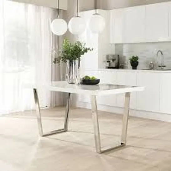 BOXED MILENTO GREY MARBLE AND CHROME 150CM DINING TABLE - 2 BOXES