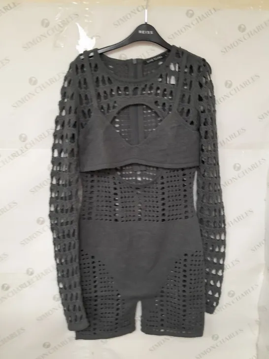 LUXE TO KILL LONG SLEEVE CROCHET JUMPSUIT IN GREY SIZE M