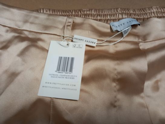 PRETTY LAVISH SATIN TROUSERS IN CHAMPAIGNE - UK 16