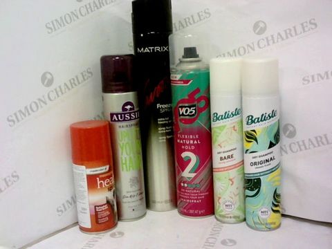 APPROXIMATELY 15 ASSORTED HAIR AND BODY SPRAYS TO INCLUDE; BATISTE, V05, VAROOM, AUSSIE AND MASTERPLAST