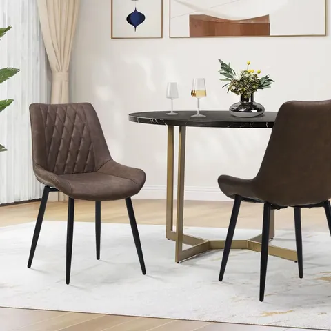 BOXED CARL SET OF TWO BROWN FAUX LEATHER DINING CHAIRS (1 BOX)