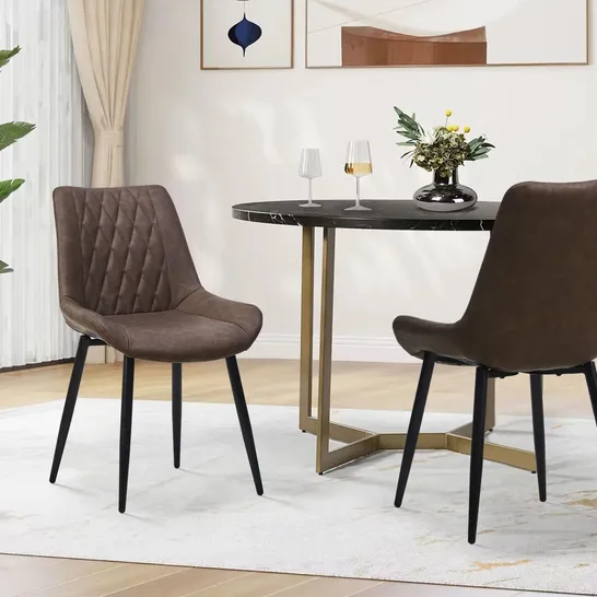 BOXED CARL SET OF TWO BROWN FAUX LEATHER DINING CHAIRS