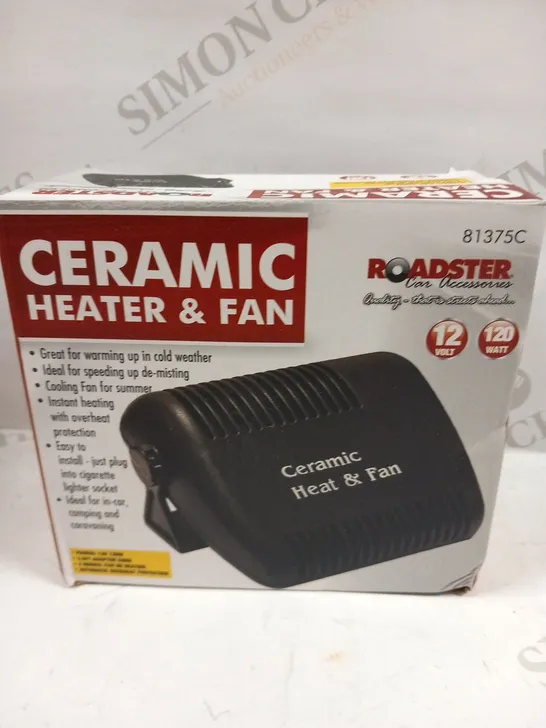 BOXED ROADSTER CAR ACCESSORIES CERAMIC HEATER AND FAN