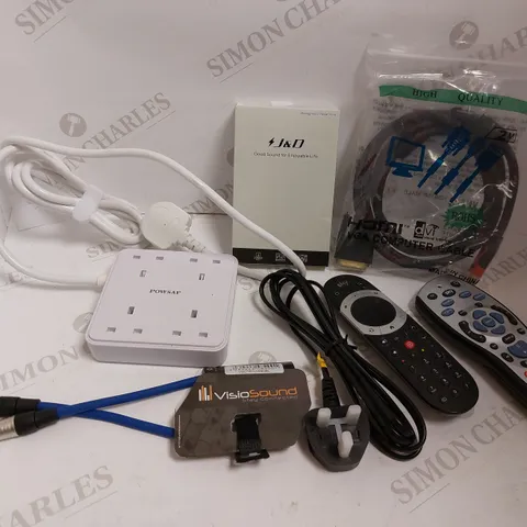 BOX OF APPROX 10 ITEMS TO INCLUDE SKY REMOTE, UNIVERSAL REMOTE AND ASSORTED WIRES