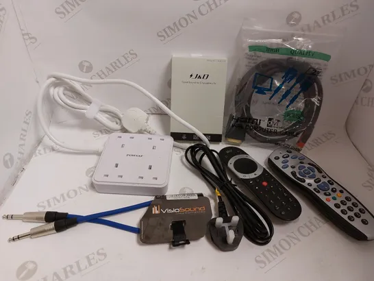 BOX OF APPROX 10 ITEMS TO INCLUDE SKY REMOTE, UNIVERSAL REMOTE AND ASSORTED WIRES