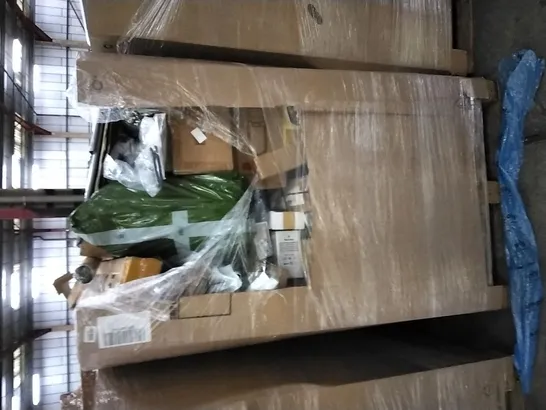 PALLET OF ASSORTED ITEMS INCLUDING TRAVEL COSLEEPER, BLANKET, RETRACTABLE SAFETY GATE, SLIDING BARN DOOR HARDWARE AND ROTATING PYRAMID TOWER