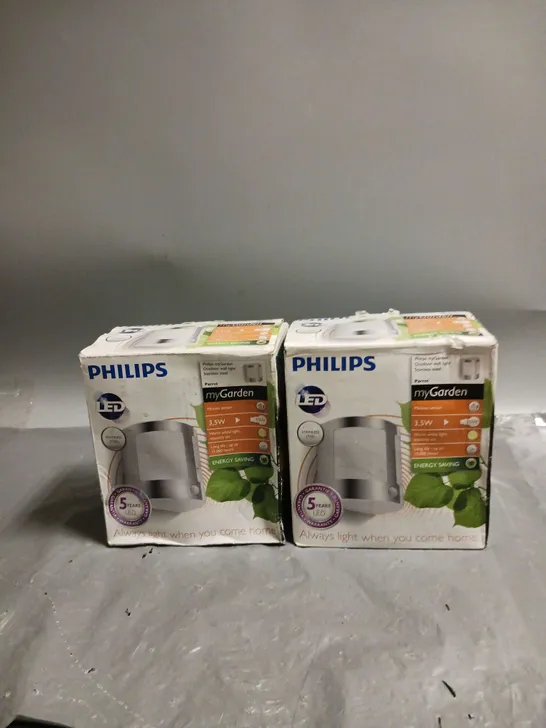 2X BOXED PHILIPS MYGARDEN OUTDOOR WALL LIGHT STAINLESS STEEL 