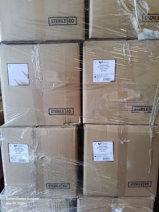 PALLET OF APPROXIMATELY 800 BRAND NEW DISPACK REINFORCED SURGICAL GOWNS - SIZE LARGE 