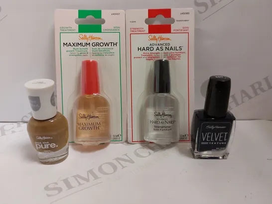 BOX OF 4 SALLY HANSEN ITEMS TO INCLUDE NAIL STRENGTH AND GROWTH TREATMENT AND SALLY HANSEN VEGAN POLISH