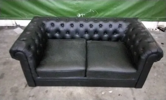 DESIGNER BLACK LEATHER CHESTERFIELD STYLE 2 SEATER SOFA