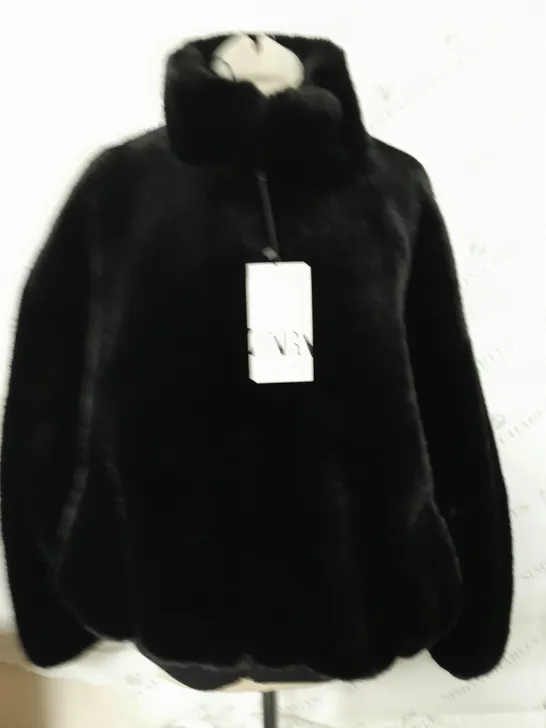 ZARA BLACK FUR JACKET - SIZE LARGE