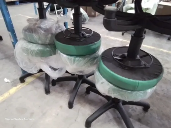 SIX HEIGHT ADJUSTABLE EXAMINATION STOOLS GREEN PU SEAT PADS