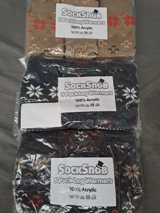 BOX OF APPROXIMATELY 10 ASSORTED SOCK SNOB 3-PACK LEG WARMERS IN VARIOUS COLOURS - COLLECTION ONLY