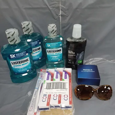 LOT OF 7 ASSORTED HEALTH AND BEAUTY ITEMS TO INCLUDE SUNGLASSES, MOUTHWASH AND TOOTHPASTE