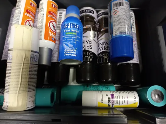 BOX OF APPROX 20 ASSORTED AEROSOLS TO INCLUDE AUTO SPRAY PAINT, MAXIMUM REPEL, DRY TEXTURE SPRAY - COLLECTION ONLY