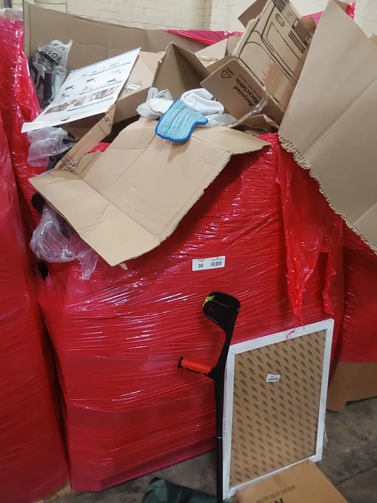 LARGE PALLET OF ASSORTED HOUSEHOLD PRODUCTS TO INCLUDE; ELORGZEM WALKING CANE, CRUTCHES, PICTURE FRAME, MUTE TOILET SEAT AND DUPRAY MULTI USE STEAM CLEANER