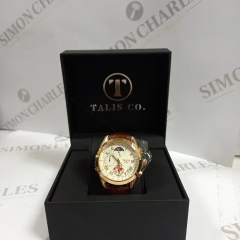 MENS TALIS CO 7120 CHRONOGRAPH WATCH – MOON PHASE MOVEMENT – GENUINE LEATHER STRAP