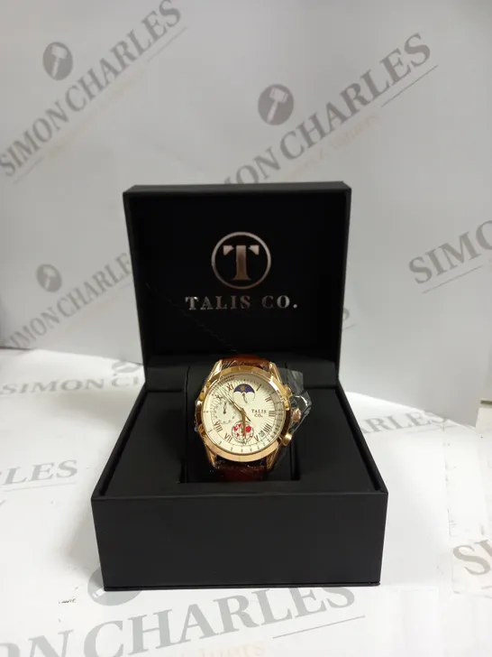 MENS TALIS CO 7120 CHRONOGRAPH WATCH – MOON PHASE MOVEMENT – GENUINE LEATHER STRAP