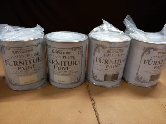 LOT OF 4 TINS OF 750ML RUSTOLEUM FURNITURE PAINT - GRAPHITE, CHALK WHITE AND ANTIQUE WHITE