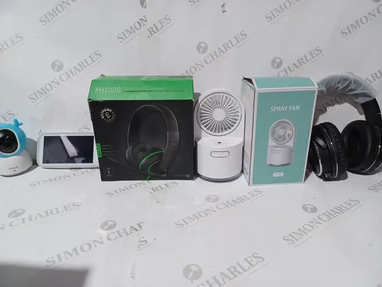 BOX OF APPROX 7 ITEMS TO INCLUDE - KAWA BABY MONITOR - SPRAY FAN - ONE ODIO STUDIO HI-FI HEADPHONES ECT 