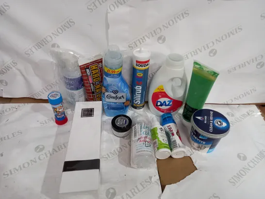 BOX OF ASSORTED HOUSEHOLD ITEMS TO INCLUDE CLEANING PRODUCTS, PRINTING INK AND SHOE POLISH