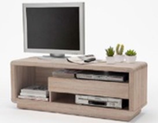 BOXED GREGOR LCD TV STAND IN SAWN OAK FINISH WITH 1 DRAWER