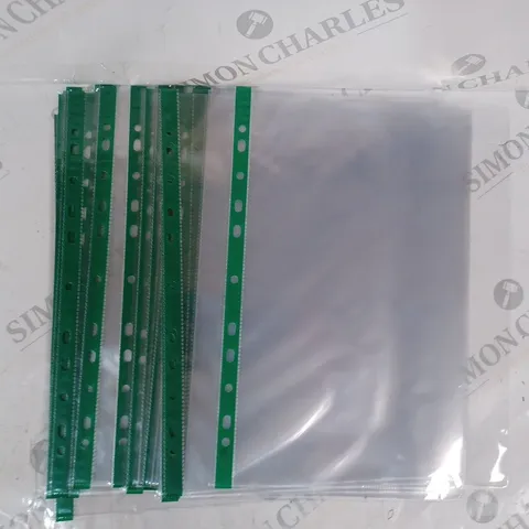 BOX OF APPROXIMATELY 100 A4 BINDER SLEEVES IN CLEAR/GREEN