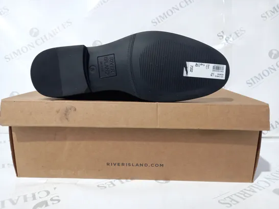 BOXED PAIR OF RIVER ISLAND TULLY LOAFERS IN BLACK UK SIZE 6