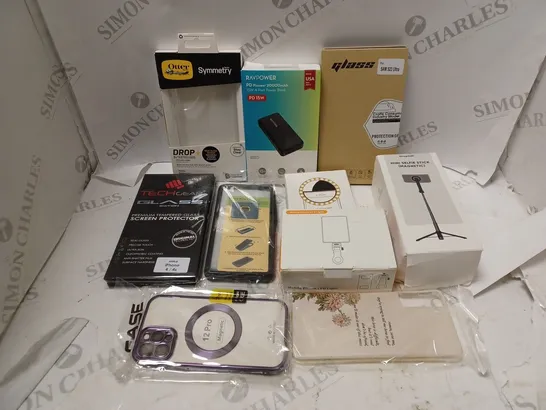 APPROXIMATELY 20 ASSORTED ITEMS TO INCLUDE PHONE CASES, POWERBANKS AND TEMPERED GLASS