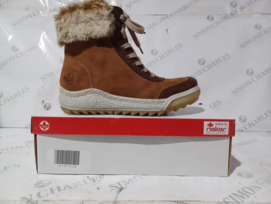 BOXED PAIR OF RIEKER LACE UP TAN HIKER BOOTS - SIZE 6