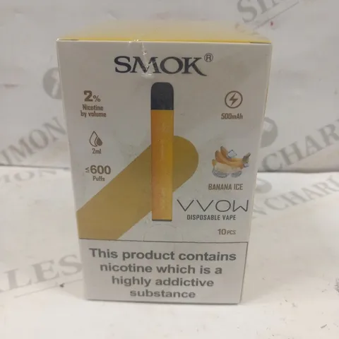 BRAND NEW BOXED AND SEALED SMOK VVOW DISPOSABLE VAPES 10 PIECES BANANA ICE