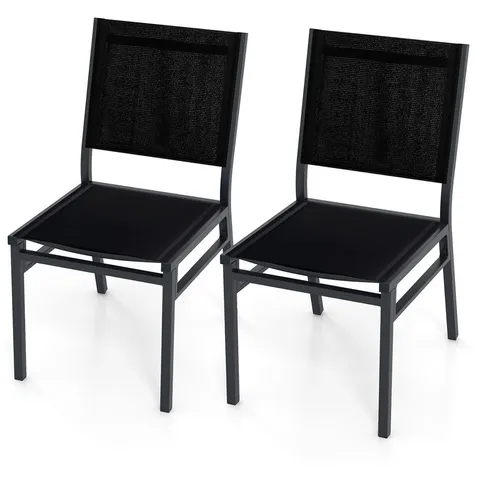 BOXED COSTWAY SET OF 2 ALUMINIUM GARDEN CHAIRS - BLACK