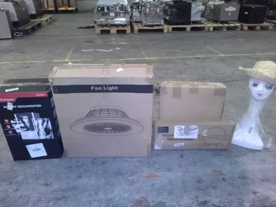 PALLET OF ASSORTED ITEMS TO INCLUDE DEHUMIDIFIER, FAN LIGHT, MANIQUIN HEAD ETC 