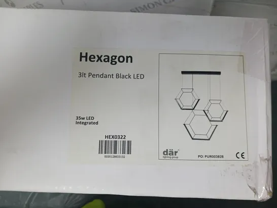 BRAND NEW BOXED DAR LIGHTING HEXAGON 3 LIGHT BLACK LED PENDANT LIGHT 