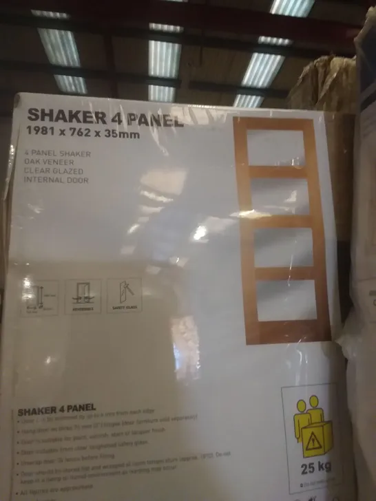 SHAKER 4 PANEL OAK VENEER CLEAR GLAZED INTERNAL DOOR 1981 X 762