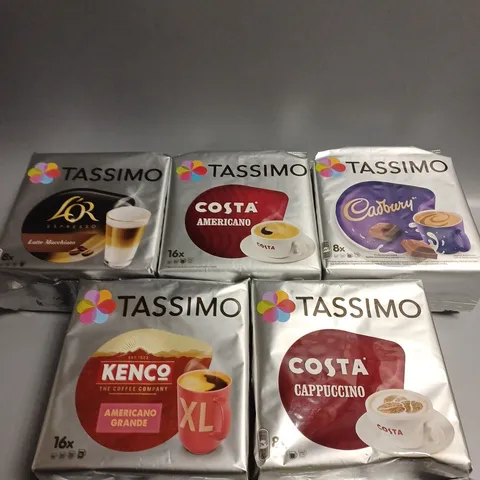 5 X SEALED TASSIMO COFFEE PODS ASSORTMENT TO INCLUDE CADBURY, AMERICANO, L'OR ESPRESSO ETC 