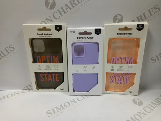 BOX OF APPROXIMATELY 54 TYPO PHONES CASES ('SLIMLINE CASE' & 'SPEAK UP CASE') FOR IPHONE 11, 12 MINI, 12/12PRO IN VARYING COLOURS