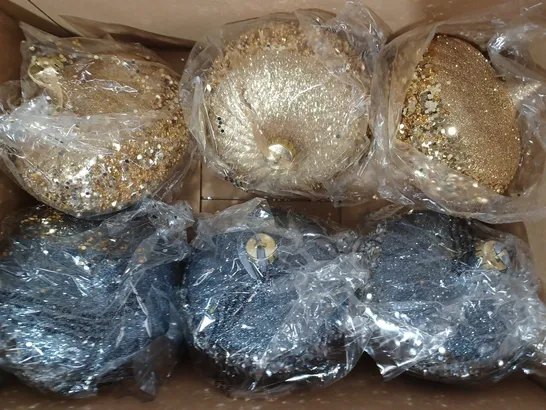 BOXED ALISON CORK SET OF 6 GLITTER ELLIPSE BAUBLES  