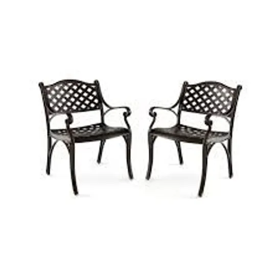 BOXED COSTWAY CAST ALUMINUM PATIO CHAIRS SET OF 2 WITH ARMRESTS AND CURVED SEATS